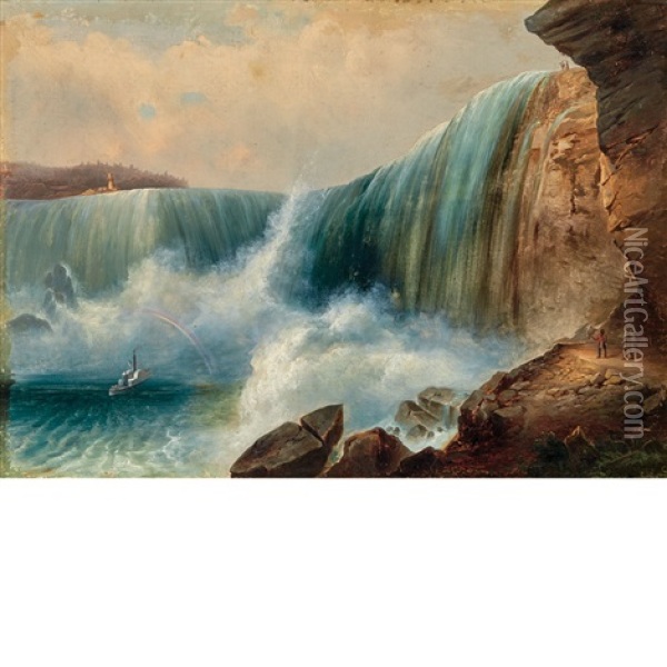 View Of Niagara Falls From The Canadian Side Oil Painting - Hippolyte Victor (Valentin) Sebron