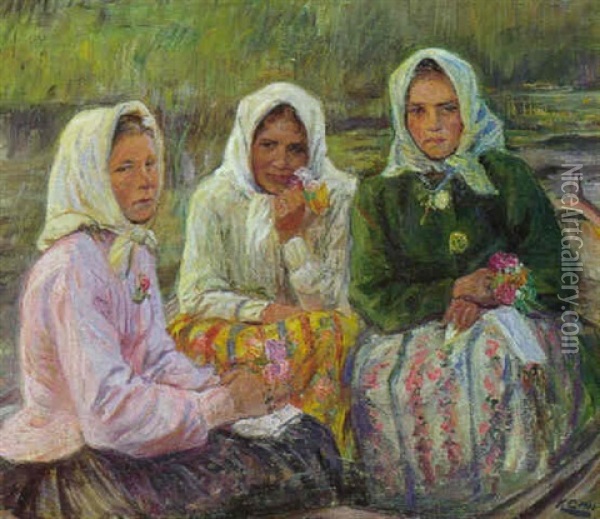 Tre Polakpiger Oil Painting - Knud Erik Larsen