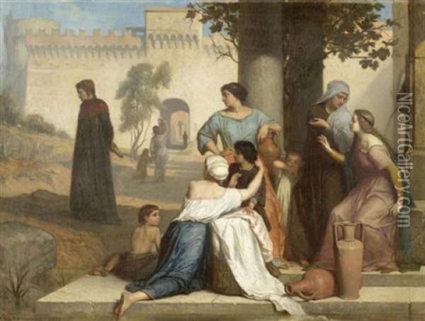 Historische Szene Aus Dem Leben Des Dante Oil Painting - Edouard Jean Conrad Hamman