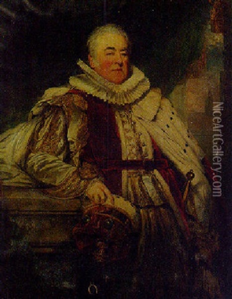 Portrait Of Richard, 2nd Lord Braybrooke, In Peer's Robes And A Ruff Oil Painting - William Owen