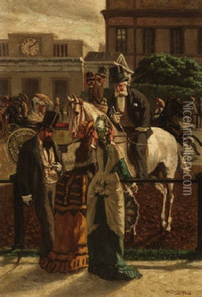 Strasenszene In London - Alterer Herr Zu Pferde Im Gesprach Mit Zwei Damen Oil Painting - William A. Breakspeare