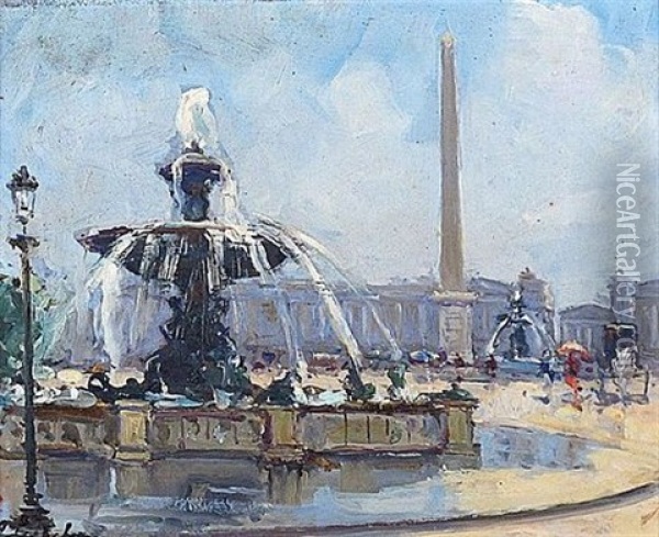 Place De La Concorde Oil Painting - Georgi Alexandrovich Lapchine