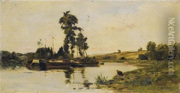 Les Chalands Sur La Seine Oil Painting - Hippolyte Camille Delpy