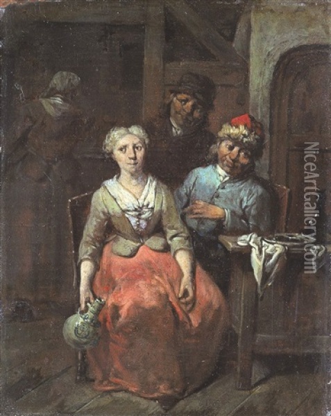 Interieur Met Vier Personages Oil Painting - Jan Baptist Lambrechts