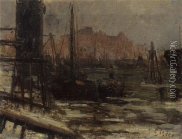 Winter Im Hafen Oil Painting - Toni Elster