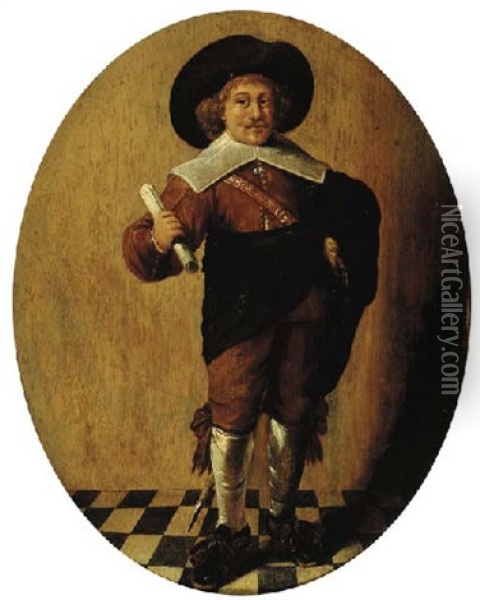 An Officer Holding A Document In His Right Hand Oil Painting - Pieter Jacobs Codde