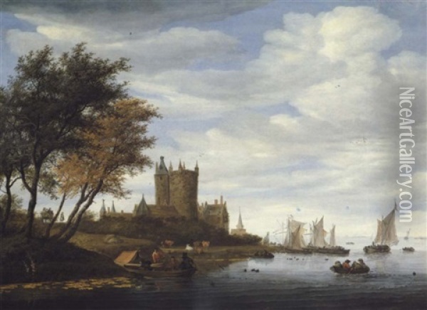 Chateau Au Bord D'un Estuaire Oil Painting - Salomon van Ruysdael