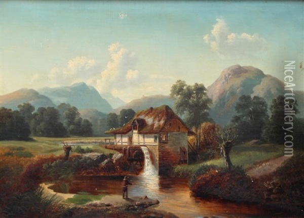 Flusslandschaft Mit Oberschlachtiger Muhle (after Georg Jabin) Oil Painting - Walther Wuennenberg