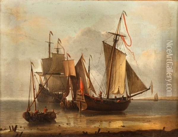 Navires Hollandais Pres De La Plage Oil Painting - Ludolf Backhuysen the Elder