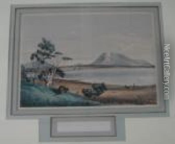 Waungerri Lake And The Marble Range Westward Of Port Lincoln Oil Painting - George French Angas