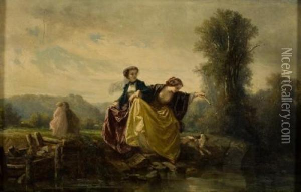 Verspielter Nachmittag Am Fluss Oil Painting - Francois Claudius Compte-Calix