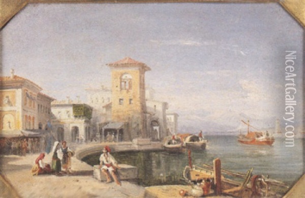 Scena Di Vita Costiera Oil Painting - Achille Carelli