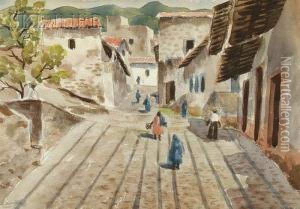 View Of A Village In Taxco, Mexico Oil Painting - Stanley Huber Wood