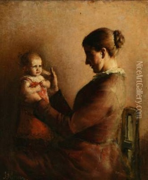 Mother And Child Oil Painting - Johan Hansen-Aarslev