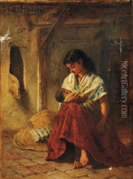 Motherhood Oil Painting - Emilio Longoni