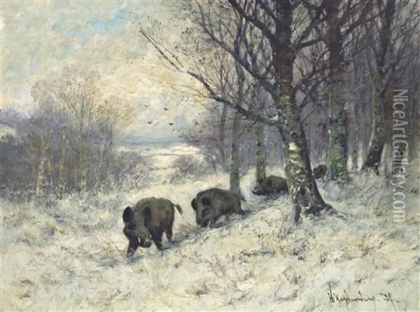 Boars At The Edge Of The Forest Oil Painting - Friedrich Josef Nicolai Heydendahl