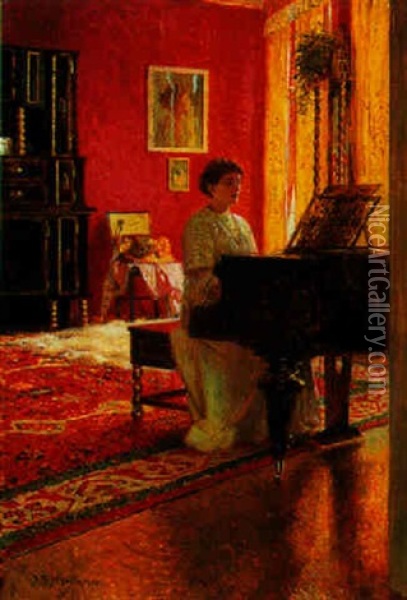 Playing The Piano Oil Painting - Joseph Eugen Hoerwarter