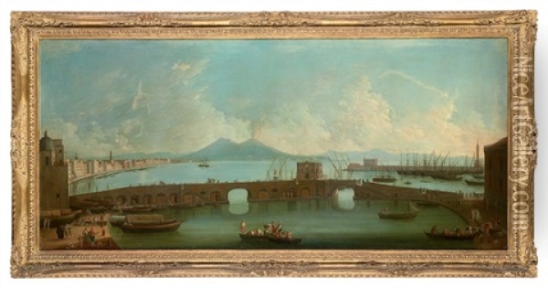 A View Of The Bay Of Naples With The Ponte Nuovo Oil Painting - Gabriele Ricciardelli