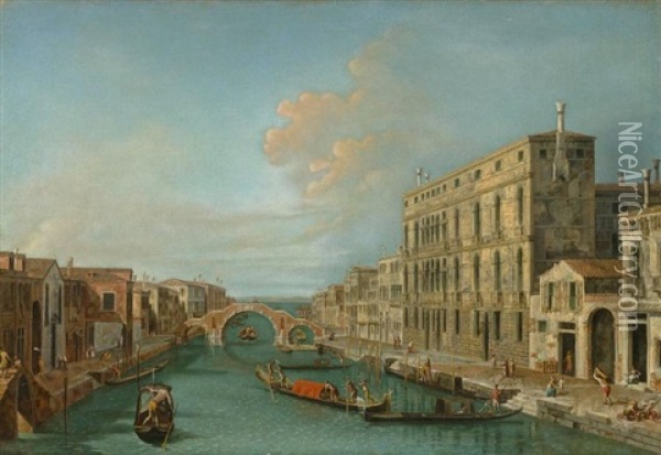 Blick Auf Den Palazzo Surian Bellotto Am Canale Di Cannaregio (collab. W/workshop) Oil Painting - Michele Marieschi