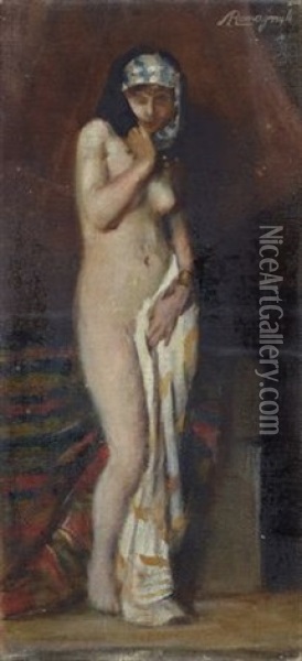 La Modella Oil Painting - Angiolo Romagnoli