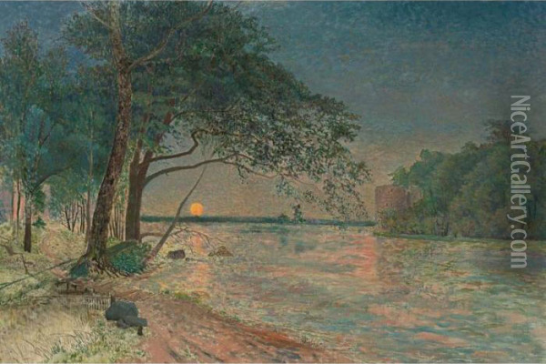 View Of Kronenberg Castle At Sunset Oil Painting - Alfred Wahlberg