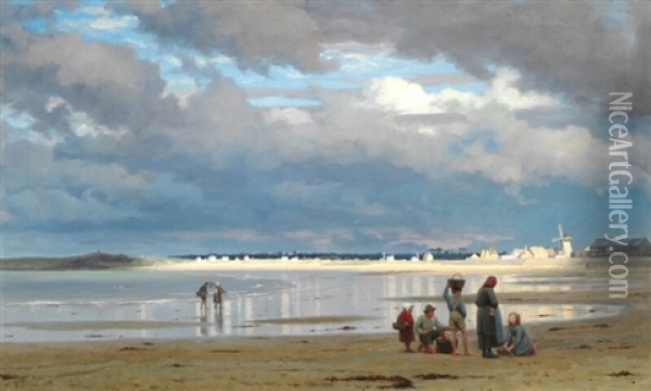 Low Tide In Brittany Oil Painting - Laurits Regner Tuxen