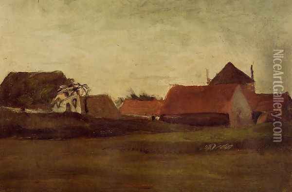 Farmhouses In Loosduinen Near The Hague At Twilight Oil Painting - Vincent Van Gogh