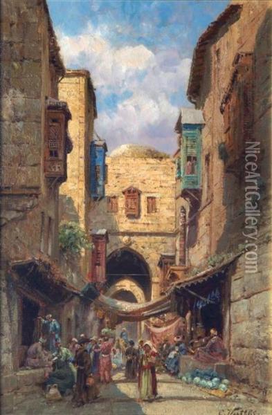 David Street, Jerusalem Oil Painting - Carl Wuttke