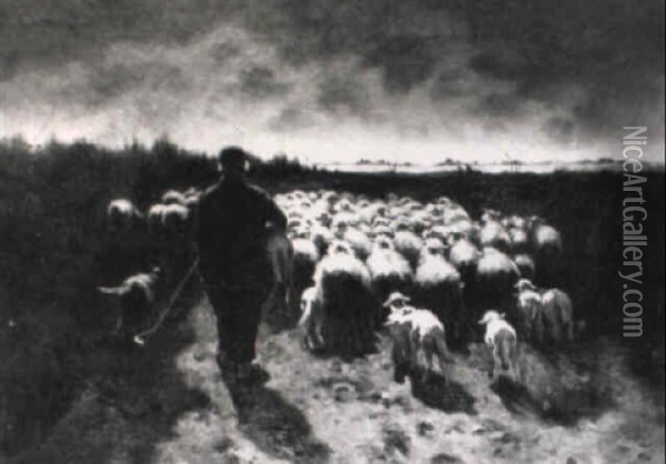 Shepherd With Flock Oil Painting - Anton Mauve