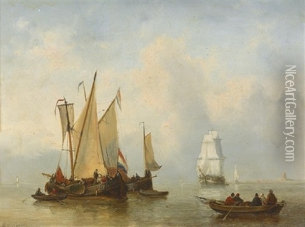 Seestuck Unter Sommerlichem Himmel Oil Painting - George Willem Opdenhoff