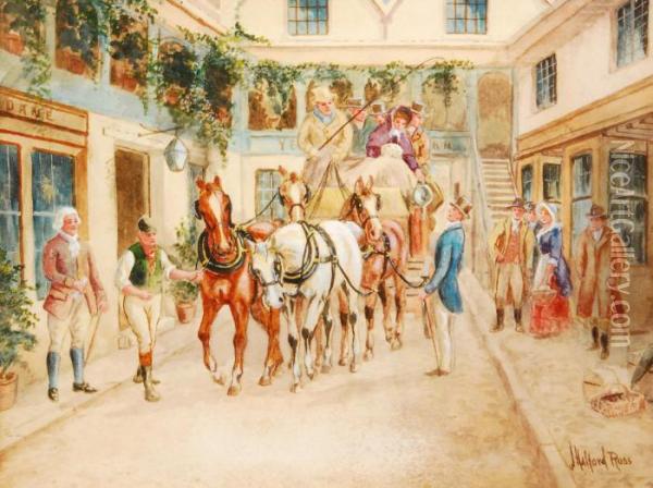 A Stage Coach And Figures Outside A Tavern Oil Painting - Joseph Halford Ross