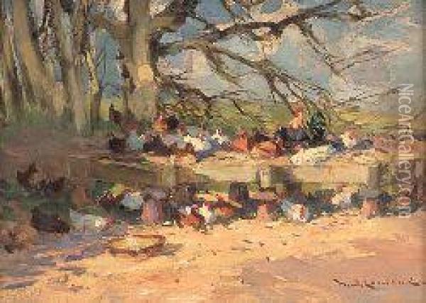 Chickens In A Farmyard Oil Painting - William Bradley Lamond