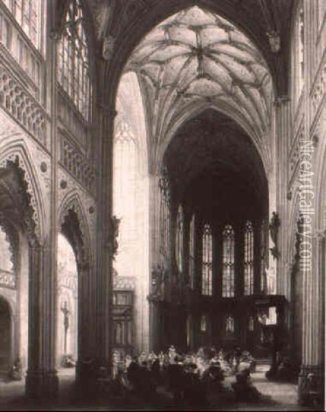 In The Cathedral Oil Painting - Jules Victor Genisson