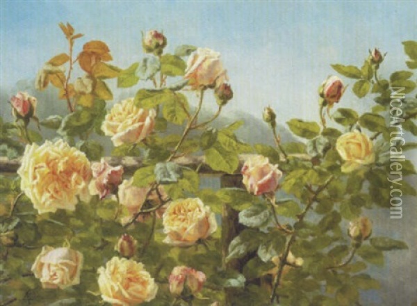 Voksende Gule Roser I Alperne Oil Painting - Anthonie Eleonore (Anthonore) Christensen