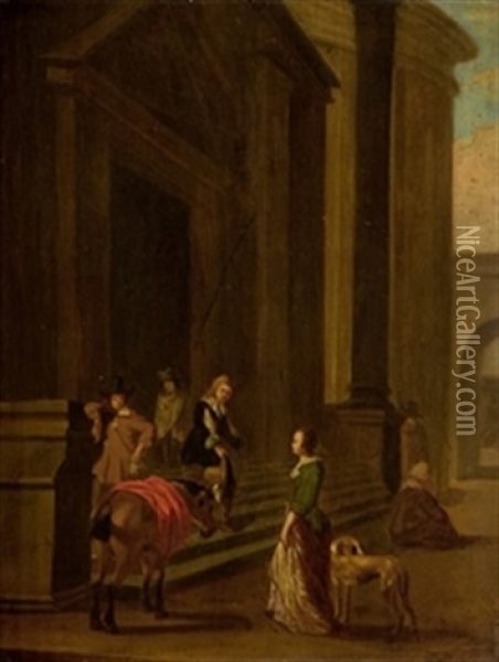 Llegada A Palacio Oil Painting - Hendrick Verschuring