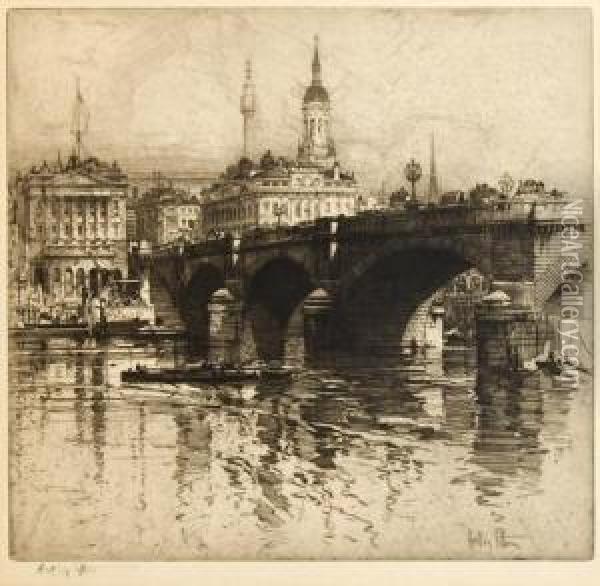 London Bridge Oil Painting - E. Hedley Fitton