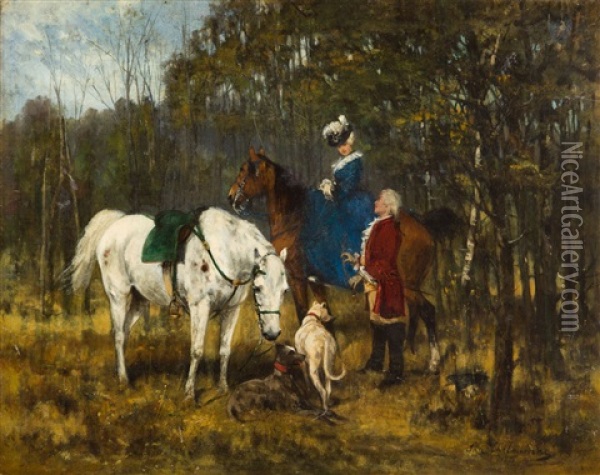 A Ride Oil Painting - Jan van Chelminski