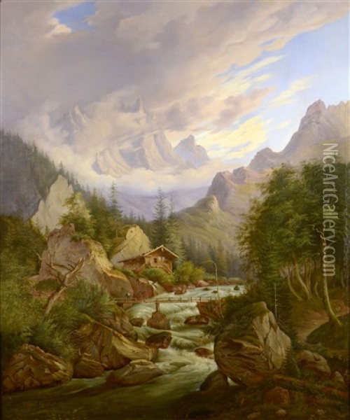 Mountain Landscape Oil Painting - Anton Schiffer
