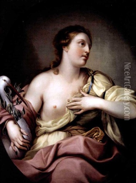 An Allegorical Figure Holding A Mrytle Leaf And A Stalk Oil Painting - Anton Raphael Mengs