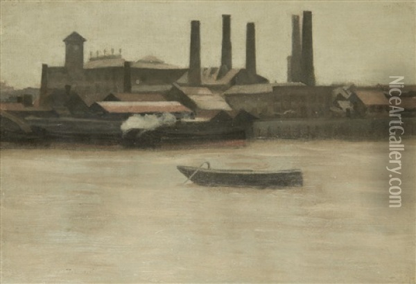 Battersea, Mills And Barges Oil Painting - Paul Fordyce Maitland