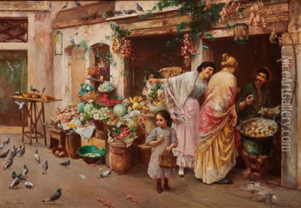 Marketplace, Venice Oil Painting - Stefano Novo