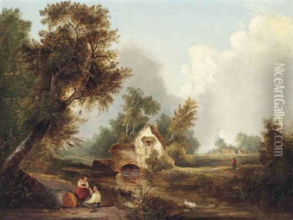 A Game By The River Oil Painting - Henry John Boddington