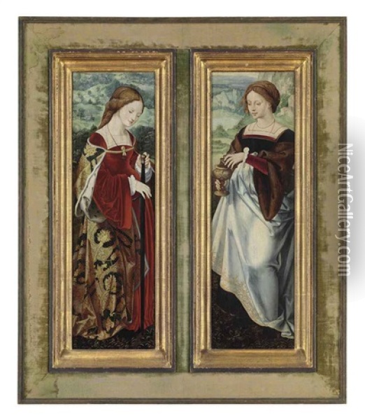 Saint Catherine Of Alexandria (+ Saint Mary Magdalene; 2 Works) Oil Painting - Joos Van Cleve