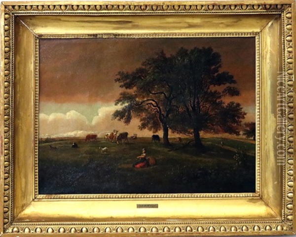 Landschaft Mit Bauerin Und Ihrer Herde Auf Anhohe Oil Painting - Johann Christian Klengel