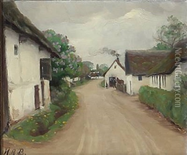 Village Street, Summer Time Oil Painting - Hans Andersen Brendekilde