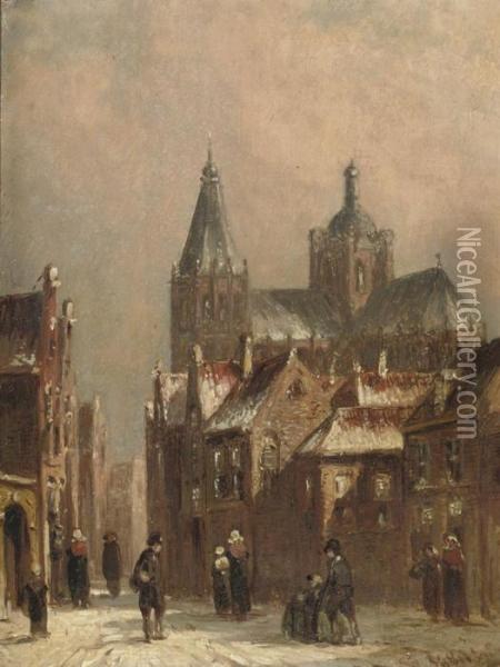 A Town Scene In Winter Oil Painting - Pieter Gerard Vertin