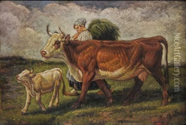 The Young Farmer, Italian Oil Painting - Tito Pellicciotti