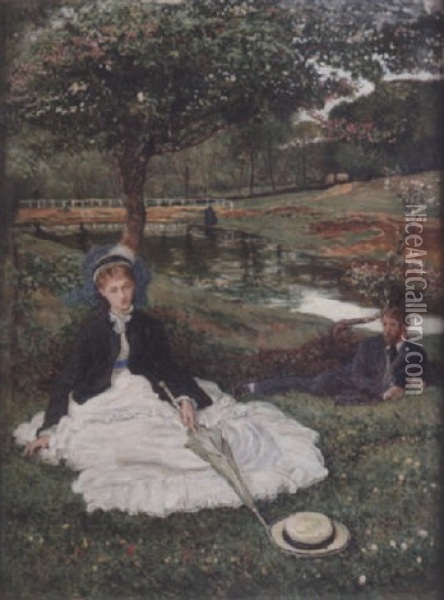 A Spring Afternoon In The Park Oil Painting - Francis S. Walker