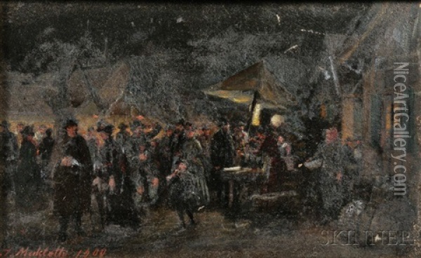 Street Vendors At Night Oil Painting - Johann Makloth