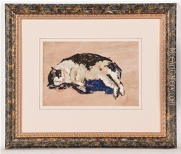 Sleeping Cat Oil Painting - Joseph Crawhall
